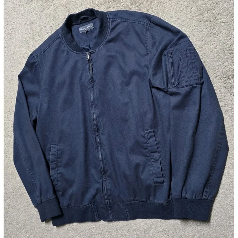 Bleecker & Broad Navy Canvas Bomber Jacket Mens XL Full Zip‎ Military